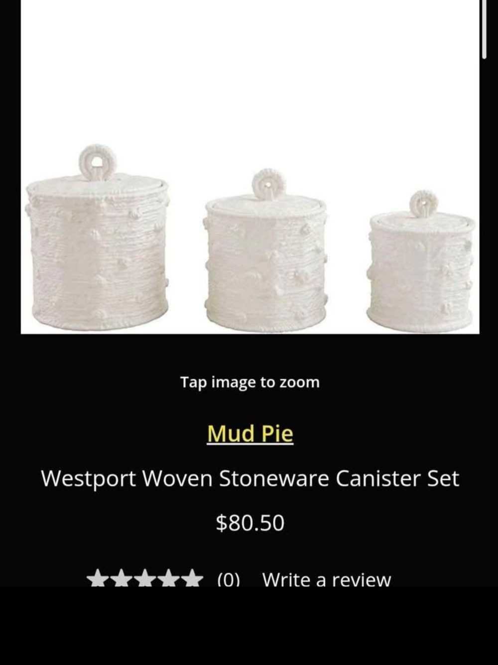 Mud Pie White Glazed Stoneware Canister Set